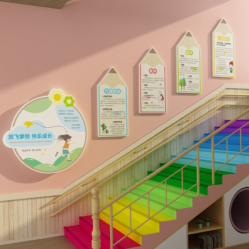 幼儿园楼梯环创材料办园理念文化主题墙面装饰品大厅托管班布置