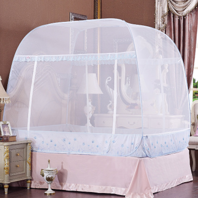 金艺嘉免安装蒙古包蚊帐方顶加高拉链1.5m魔术自动1.8折叠三开i.