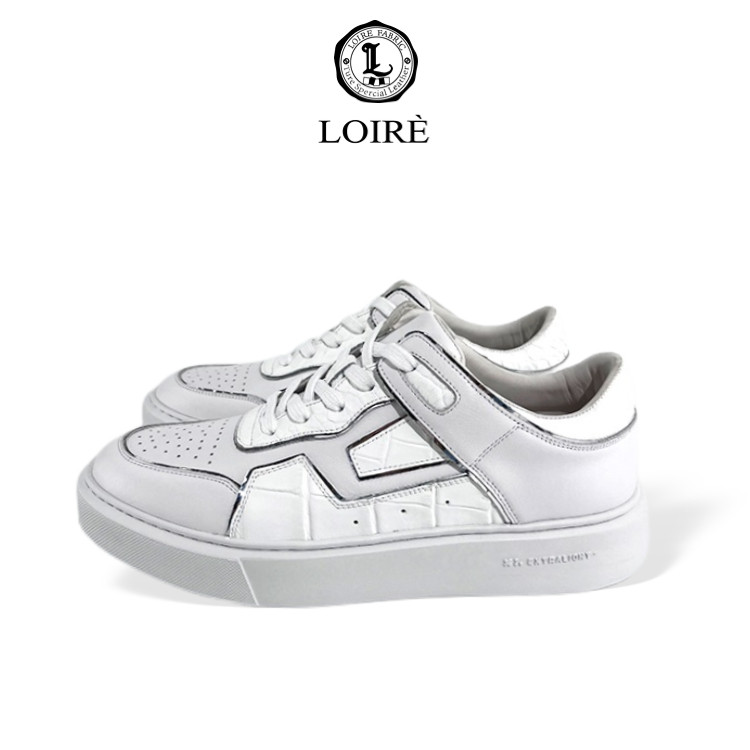 莱希雅尔loire休闲舒适个性拼色小白鞋运动真皮鳄鱼皮牛皮男板鞋