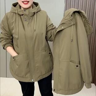 中老年加绒外套女2024冬季新款休闲宽松连帽大码加绒保暖外套女