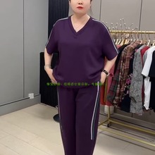 2025夏季新款韩版时尚气质百搭v领短袖休闲运动裤大码两件套套装