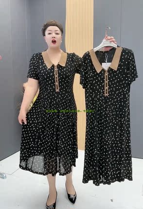 大码连衣裙女2024夏季新款宽松显瘦娃娃领气质弹力网红中长款裙子