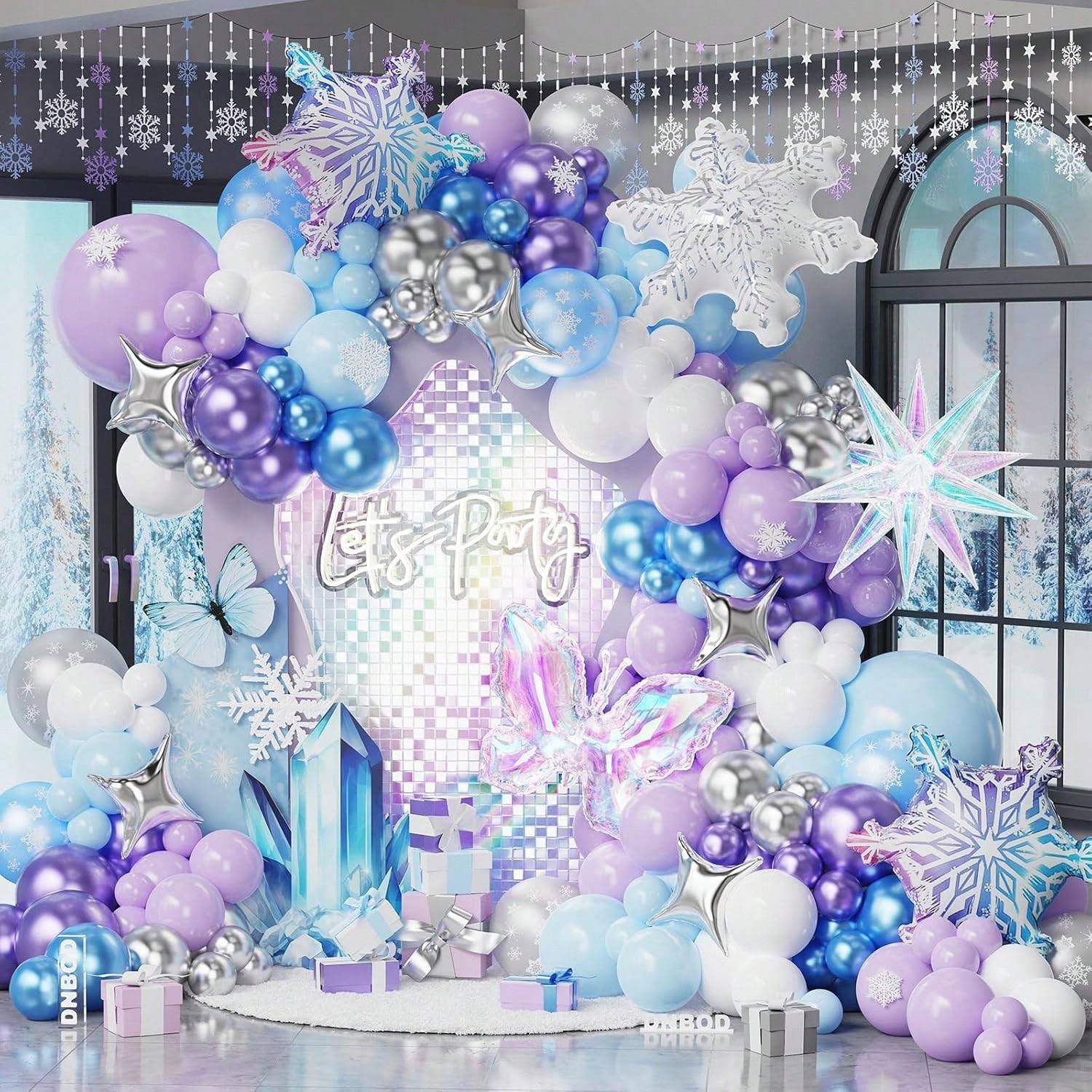 冰雪奇缘雪花女孩生日派对背景墙