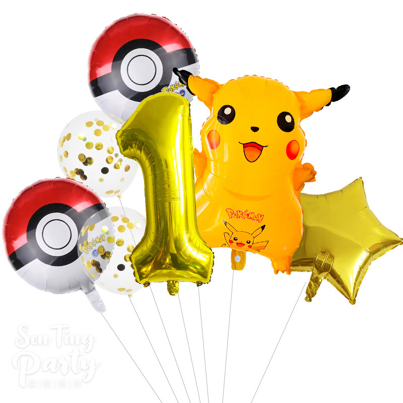 新款生日派对皮卡丘口袋妖怪pokemon go 宠物小精灵数字铝膜气球