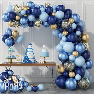 蓝色主题夜蓝金属金气球链男孩百天周岁生日派对布置气球拱门套装