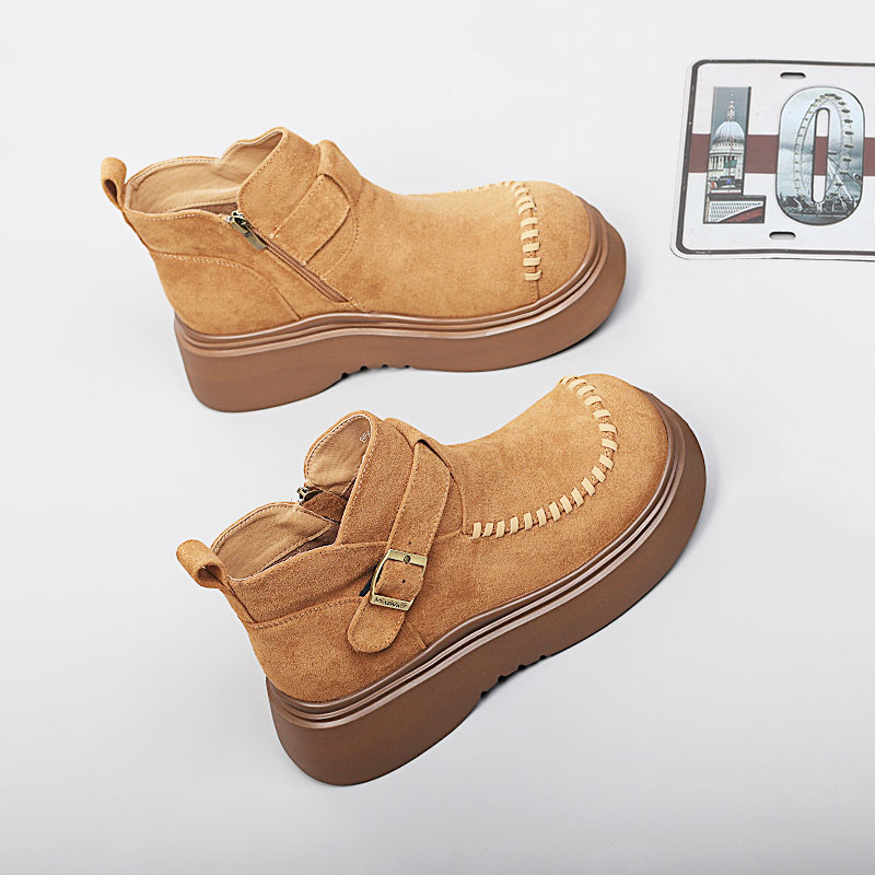 加大码女鞋41-43脚宽胖2025冬季舒适棉靴时尚短靴休闲加绒马丁靴