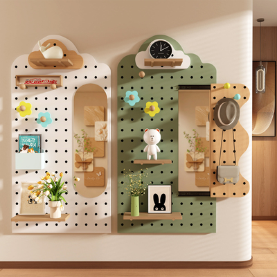 实木洞洞板推拉镜一体置物架