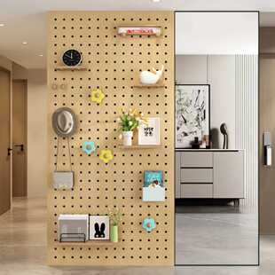 定制入户玄关洞洞板穿衣镜子一体满墙实木洞洞板置物架造型墙收纳