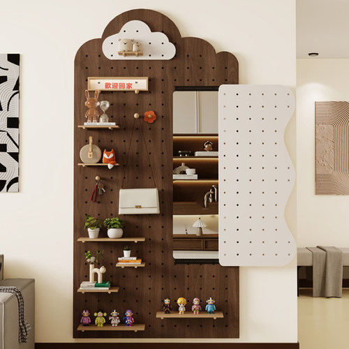 入户玄关洞洞板置物架定制穿衣镜一体电表箱遮丑带推拉镜墙上收纳