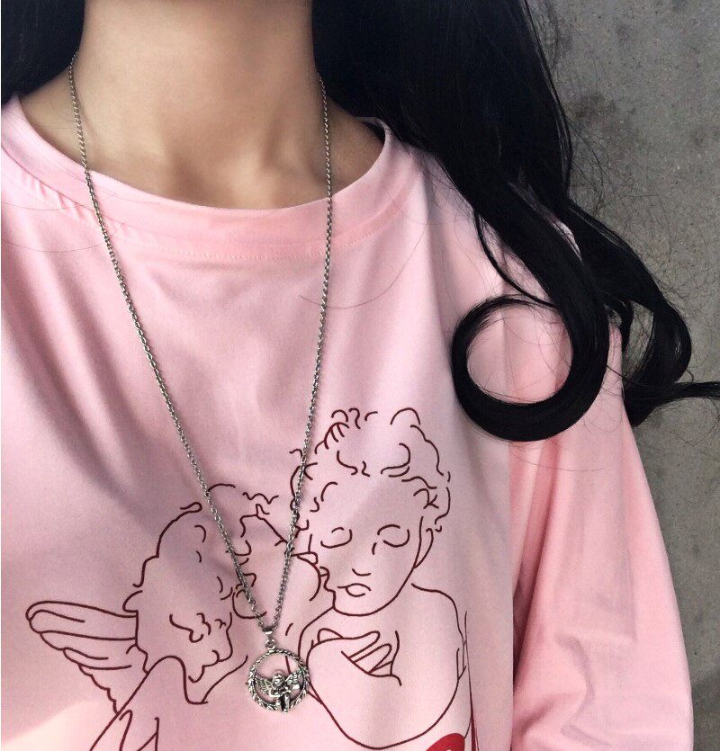 复古少女花环天使挂坠女衣服裙子配饰长款项链百搭挂件时尚毛衣链