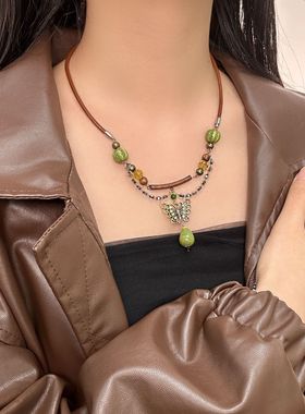 陶瓷蝴蝶项链女颈链辣妹皮质挂链