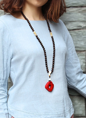 大气长款骆驼骨棉麻挂件毛衣链