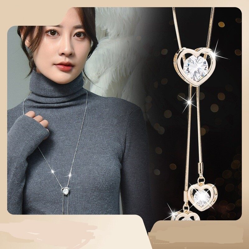 长款项链女桃心爱心毛衣链配饰品