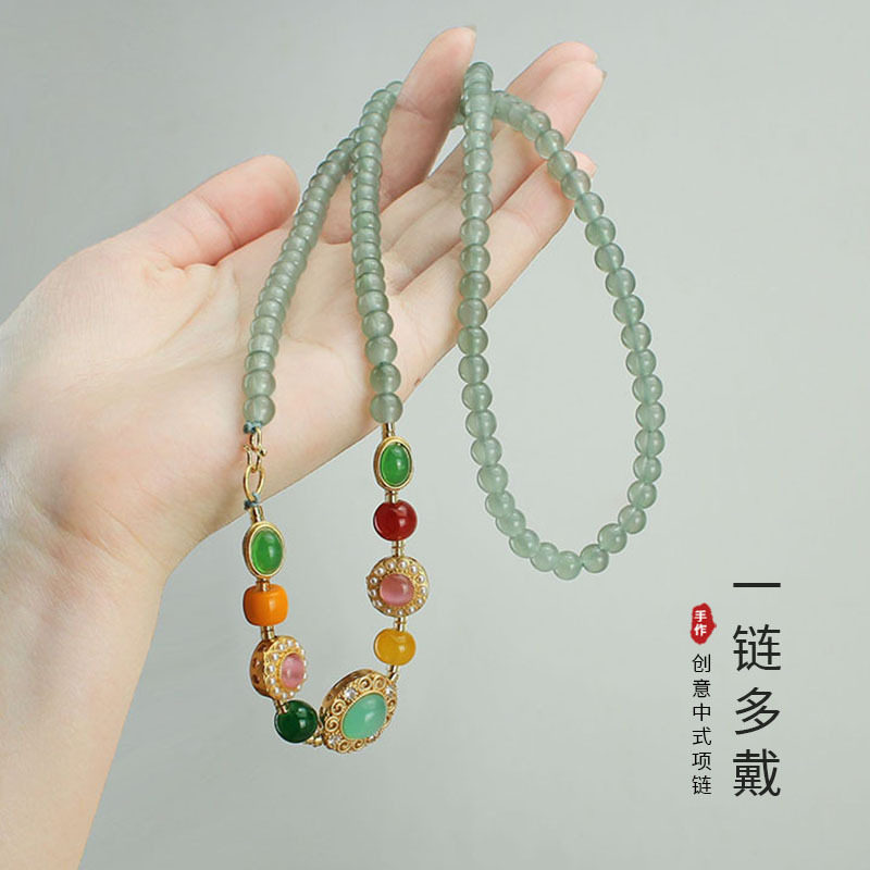 祖母绿项链多圈多层圆珠手链手串