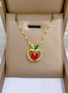 缕空苹果轻奢气质华丽满钻项链女