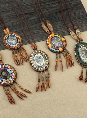 棉麻绳男女流苏吊坠长款项链挂件