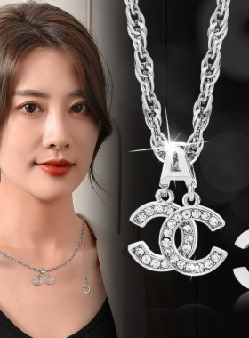 C型字母百搭毛衣链钛钢项链饰品