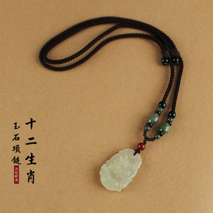 十二生肖守护玉石吊坠本命年毛衣链女可调节挂绳挂件配饰长款项链