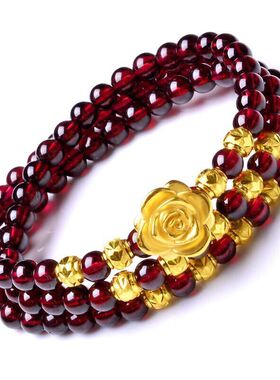 仿石榴石手链多圈镀金貔貅手串女