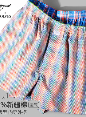 七匹狼纯棉男士睡裤男短裤大裤衩睡觉家居夏季阿罗裤宽松外穿格子