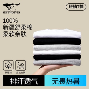 七匹狼男士短袖纯棉T恤打底衫汗衫圆领老头衫夏季薄全棉上衣男款