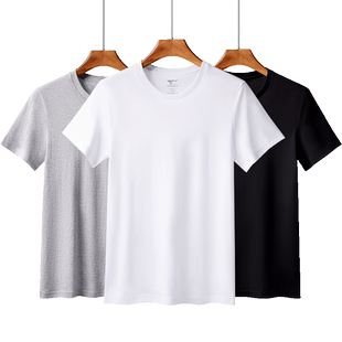 七匹狼白色纯棉全棉汗衫男士短袖T恤打底衫夏季男式中老年老头衫