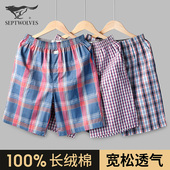 睡裤 衩格子夏季 短裤 七匹狼男士 居家短裤 纯棉大裤 可外穿遛弯裤 宽松