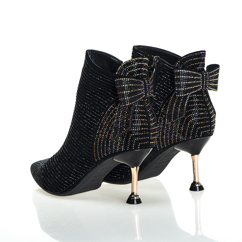 尖头细跟短靴闪闪亮满水钻面鞋子女酒杯跟新款婚宴会蝴蝶结马丁靴,女鞋,马丁靴,淘宝优惠券,粉丝福利购,淘宝优惠卷