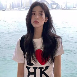 T恤女夏打底衫 26SS韩国东大门I爱HK白色正肩短袖 上衣 Vibe Muse