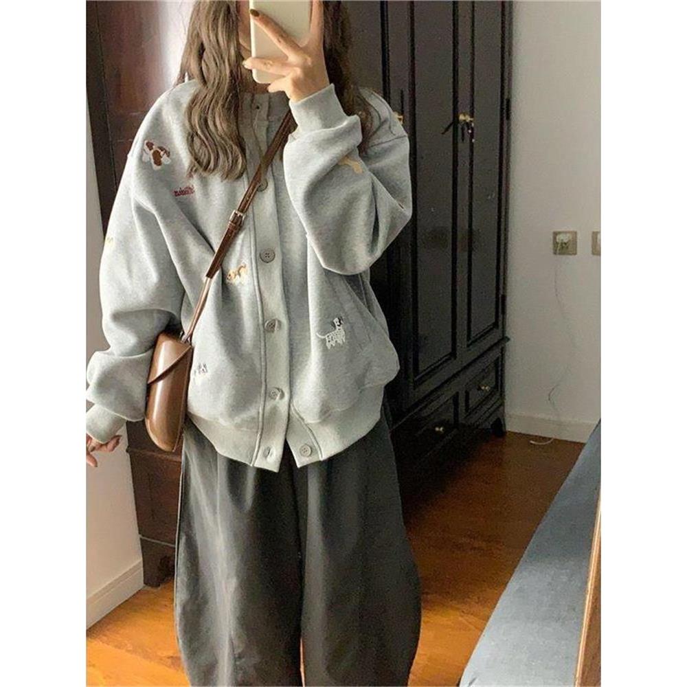 重工小狗刺绣开衫卫衣女款秋冬韩卫衣/绒衫