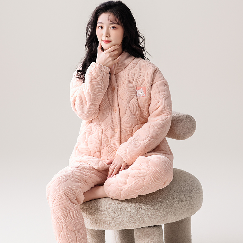 三层加厚保暖加绒立领可外穿睡衣