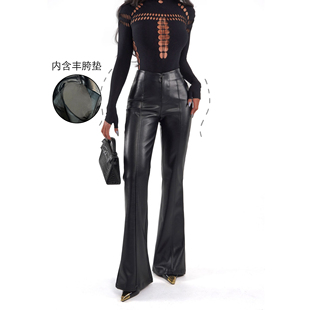 秋冬带丰胯垫皮裤 欧美辣妹显瘦休闲黑色修身 松墨 K073 蜜蜜家