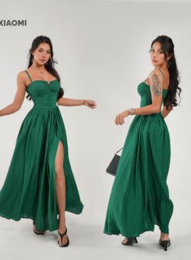 【蜜蜜家】入伏夏安 欧美辣妹性感带固定胸垫连衣裙长裙 25/Y610