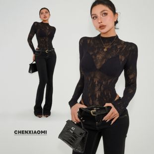 蜜蜜家 烟花易冷 连体衣 02645 欧美辣妹性感蕾丝镂空长袖