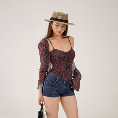 【蜜蜜家】晨露玫瑰 欧美辣妹带可拆胸垫吊带+外套 25/Z576+Z534