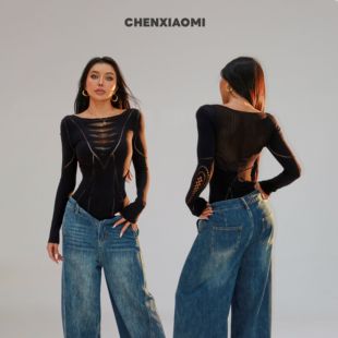 蜜蜜家 梦伴 设计师百搭镂空连体衣 02582 欧美辣妹显瘦修身