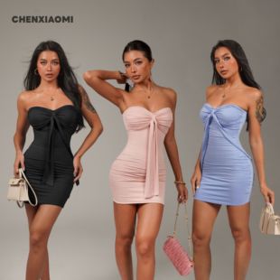 欧美辣妹纯欲带固定胸垫连衣裙短裙25 梵高麦田诗 Y719 蜜蜜家