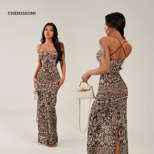 【蜜蜜家】画兰玉骨 可拆胸垫莱姆花瓷连衣长裙/短裙25/Y647/Y657