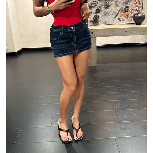 【蜜蜜家】一抹闪电 欧美辣妹百搭性感带丰胯垫牛仔裙裤 25/K122