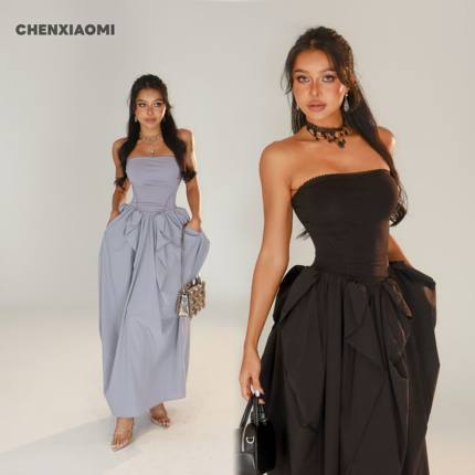 【蜜蜜家】鸢尾呢喃 欧美辣妹带固定胸垫格陵兰裙2.0长裙 25/Y661