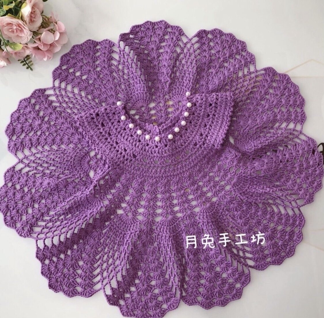 月兔手工坊 手作甜美女童套头宽松小坎肩纯手工钩织牛奶棉线上衣