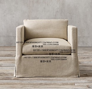 比利时法式美式实木水亚麻布艺单人双人三人位沙发全拆洗客厅家具