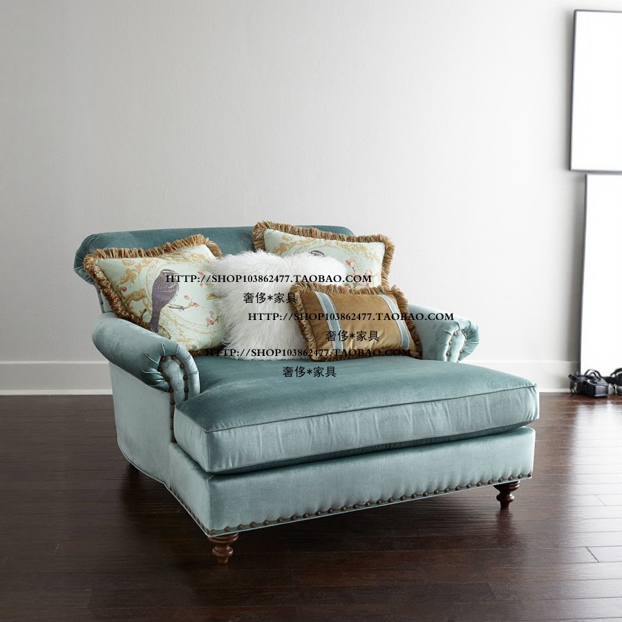 北欧美式法式乡村实木布艺单人位沙发椅贵妃椅贵妃榻躺椅懒人家具