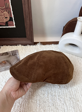琥珀流光风棕咖色雅痞前进帽女秋冬英伦复古大头时髦文艺鸭舌帽