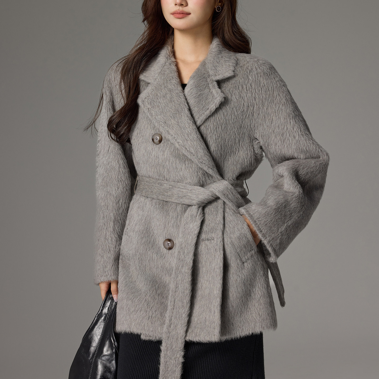 【苏力大衣】25年新款秘鲁进口羊驼绒女士短款801奢品中款大衣Y04