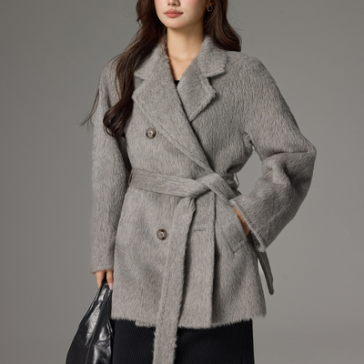 【苏力大衣】25年新款秘鲁进口羊驼绒女士短款801奢品中款大衣Y04