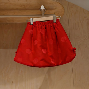 童装定制春季新款女童洋气喜气红色改良版新中式过年盘扣款半身裙
