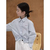 童装 上衣甜美撞色翻领气质条纹衬衫 春季 女童小众设计师款 新款 韩版