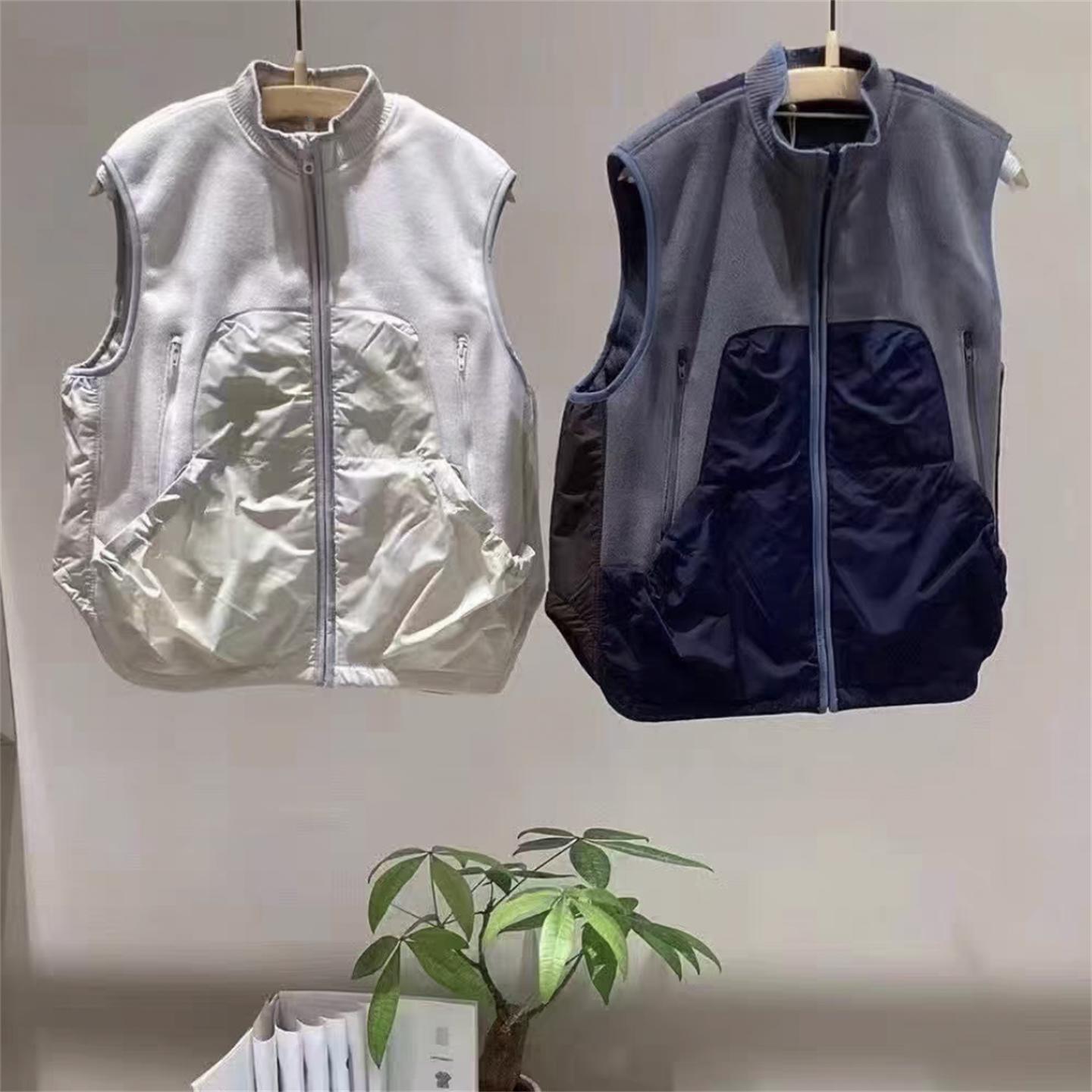 秋男女拼接立领拉链款马甲外套潮