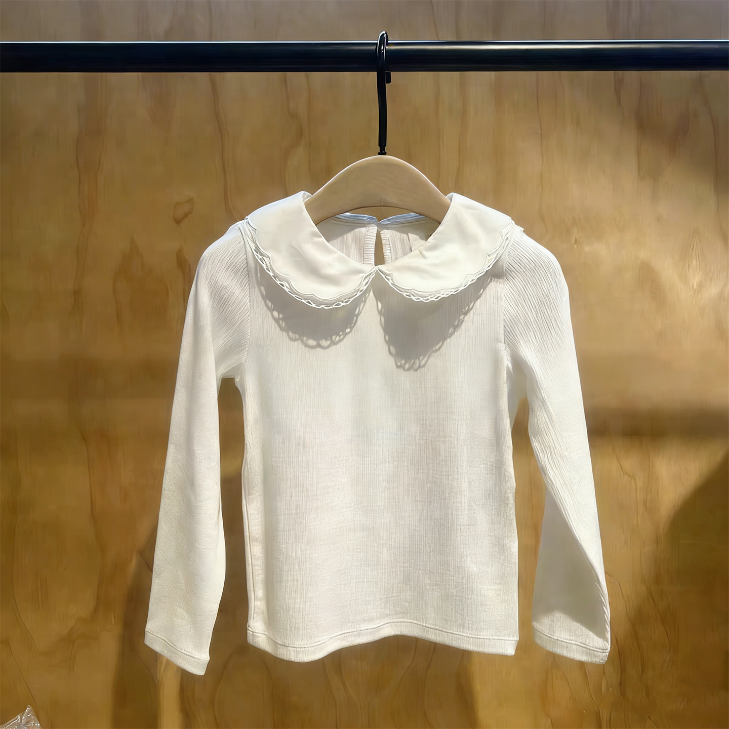 童装定制春季新款女童洋气花边娃娃领白色长袖T恤百搭打底衫上衣,童装/婴儿装/亲子装,T恤,淘宝优惠券,粉丝福利购,淘宝优惠卷